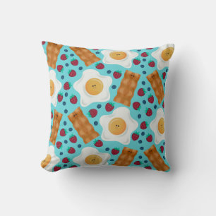 Cute Blue Eggs Bacon Strawberries Blueberries Throw Pillow