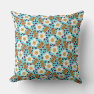 Cute Blue Eggs Bacon Strawberries Blueberries Throw Pillow
