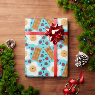 Cute Blue Eggs Bacon Strawberries Blueberries  Wrapping Paper