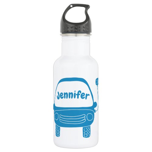 Cute Blue Electric Car Personalized Stainless Steel Water Bottle