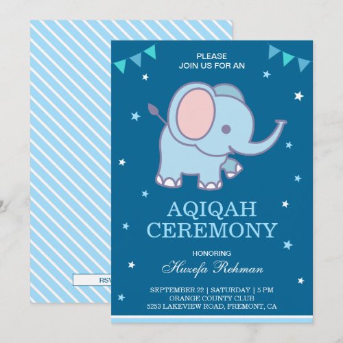 Cute Blue Elephant Baby Boy Aqiqah