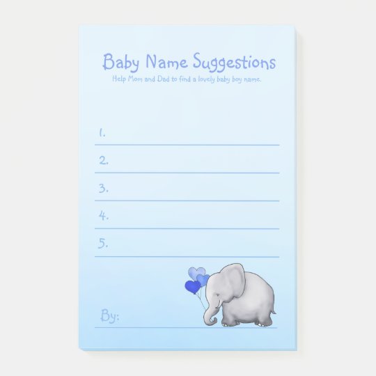 Cute Blue Elephant Baby Boy Shower Suggest Name Post It Notes