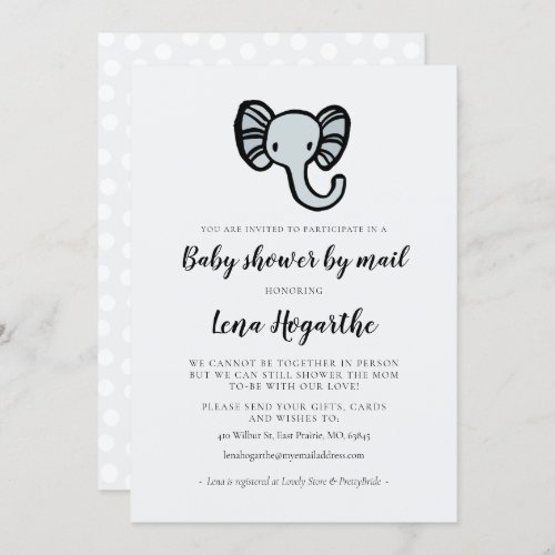 Cute blue elephant Baby Shower by mail Invitation