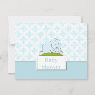 Cute Blue Elephant Baby Shower Invitation