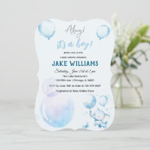 Cute Blue Elephant Baby Shower Invitation