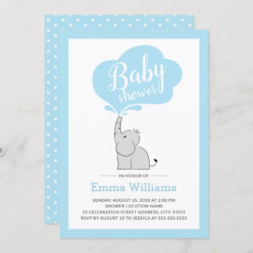 Cute Blue Elephant Baby Shower Invitation for Boy