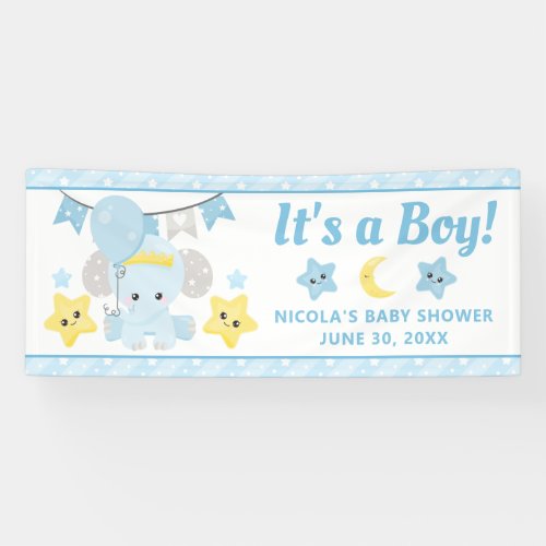 Cute Blue Elephant Baby Shower Its a Boy Banner
