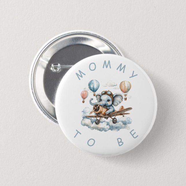 Cute Blue Elephant Baby Shower Mommy Button (Front & Back)