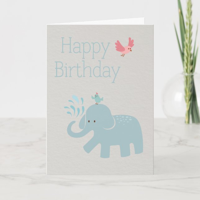 Cute blue elephant birthday card (Front)