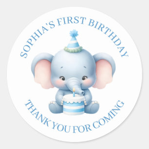 Cute Blue Elephant Birthday Thank You Sticker