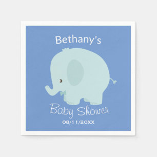 Cute Blue Elephant Boy Baby Shower Custom Napkins