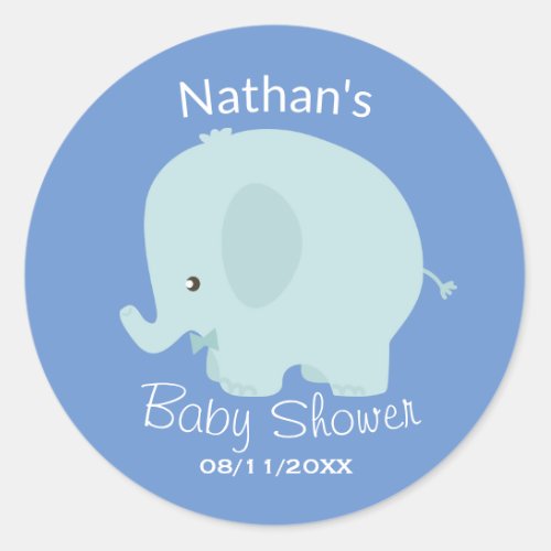 Cute Blue Elephant Boy Baby Shower Favor Classic Round Sticker