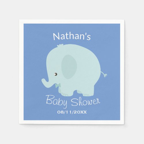 Cute Blue Elephant Boy Baby Shower Favor Napkins