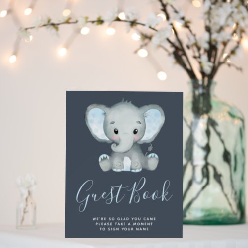 Cute Blue Elephant Boy Baby Shower Guest Book Sign