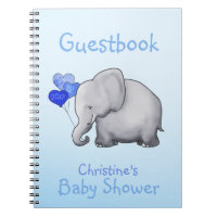 Cute Blue Elephant Boy Baby Shower Guestbook Notebook