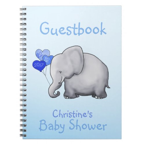 Cute Blue Elephant Boy Baby Shower Guestbook Notebook