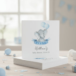 Cute Blue Elephant Boy Baby Shower Napkins