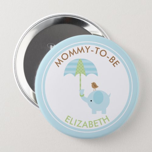 Cute Blue Elephant Boy Baby Shower Personalized Button