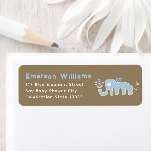 Cute Blue Elephant Boy Baby Shower Return Address Label