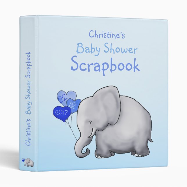 Cute Blue Elephant Boy Baby Shower Scrapbook 3 Ring Binder (Front/Spine)