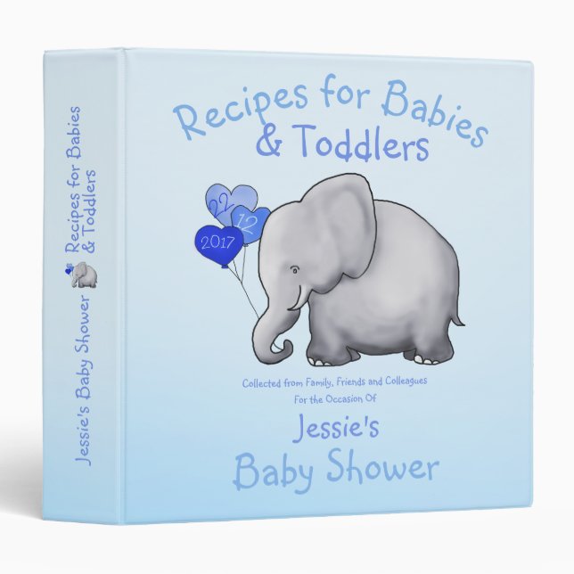 Cute Blue Elephant Boy Baby Shower Scrapbook Binder (Front/Spine)