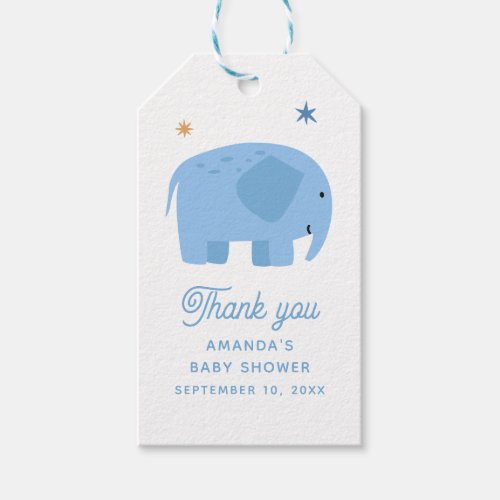 Cute blue elephant Boy baby shower thank you Gift Tags