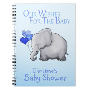 Cute Blue Elephant Boy Baby Shower Wishes for Baby Notebook