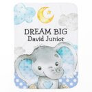 Cute Blue Elephant Boy Personalized Dream Big Baby Blanket Cute Blue Elephant Boy Personalized Dream Big Baby Blanket