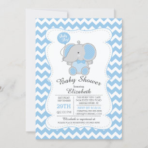 Cute Blue Elephant Boys Baby Shower Invitation