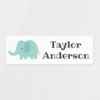 Cute Blue Elephant Cartoon Personalized Name Kids' Labels
