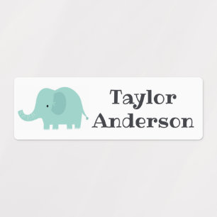 Cute Blue Elephant Cartoon Personalized Name Kids' Labels