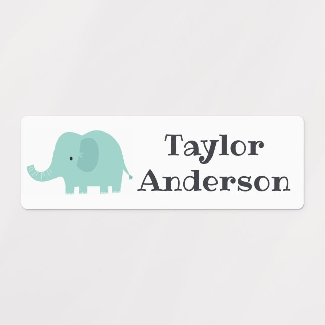 Cute Blue Elephant Cartoon Personalized Name Kids' Labels (Design 1)