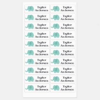 Cute Blue Elephant Cartoon Personalized Name Kids' Labels | Zazzle