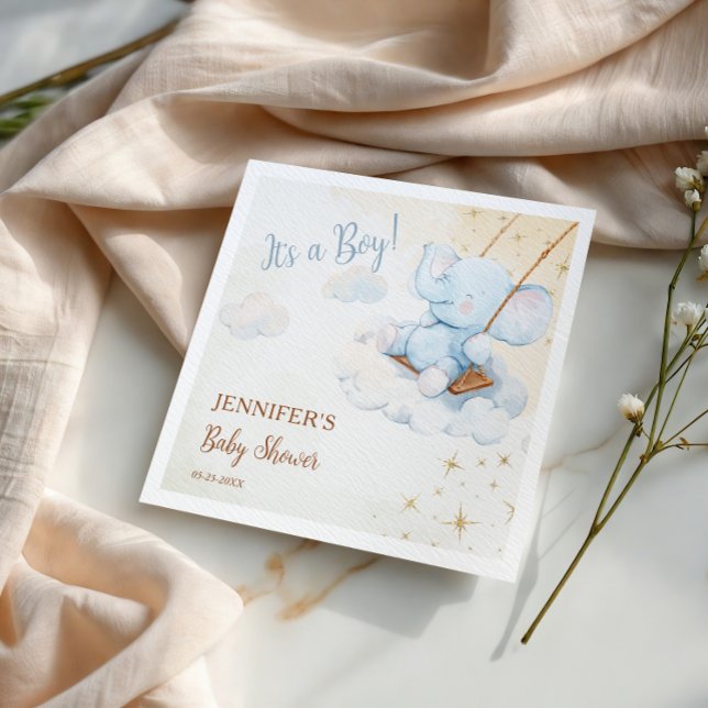 Cute Blue Elephant Cloud Baby Shower Napkins (Creator Uploaded)