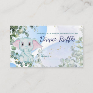 Cute Blue Elephant Eucalyptus Diaper Raffle Game Enclosure Card