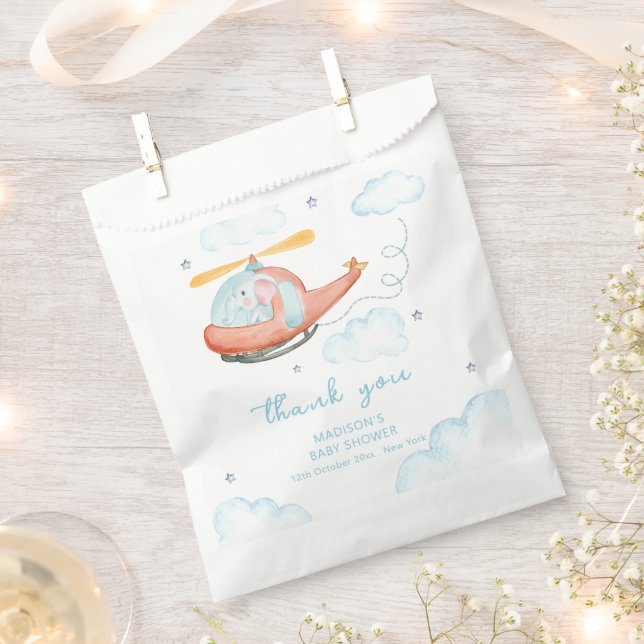Cute Blue Elephant Helicopter Airplane Baby Shower Favor Bag (Clipped)