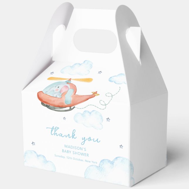 Cute Blue Elephant Helicopter Baby Shower  Favor Boxes (Back)