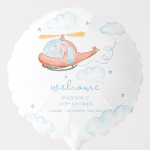 Cute Blue Elephant Helicopter Baby Shower Welcome  Balloon