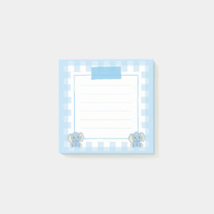 Cute Blue Elephant Kawaii Gingham Notepad