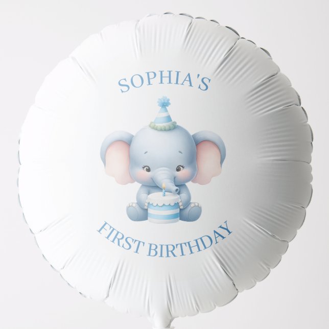 Cute Blue Elephant Kids Birthday Party Balloon (Front)
