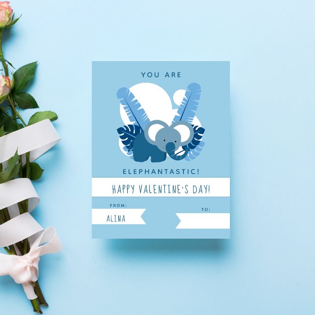 Cute Blue Elephant Kids Valentine's Day Classroom Note Card (Creator Uploaded)