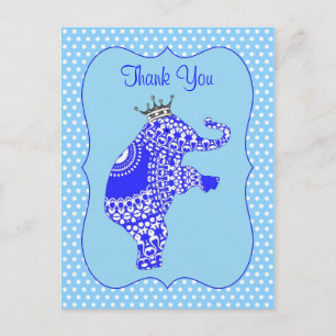 Cute Blue Elephant KingThank You Cards