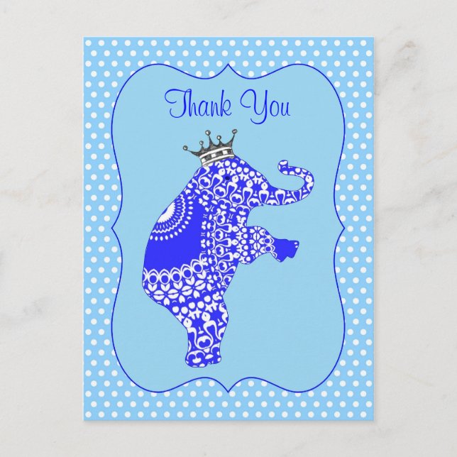 Cute Blue Elephant KingThank You Cards (Front)