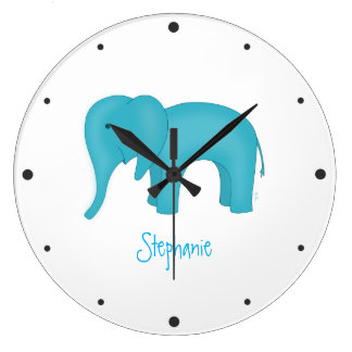 Cute Blue Elephant Large Clock