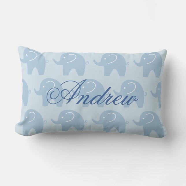 Cute blue elephant lumbar pillow for baby boy (Front)