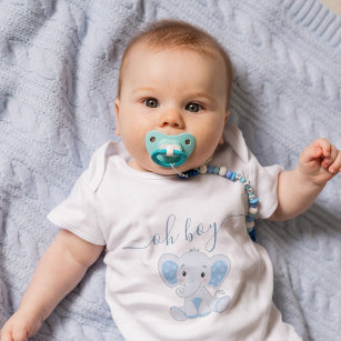 Cute Blue Elephant Modern Elegant Minimal Boy Baby Bodysuit