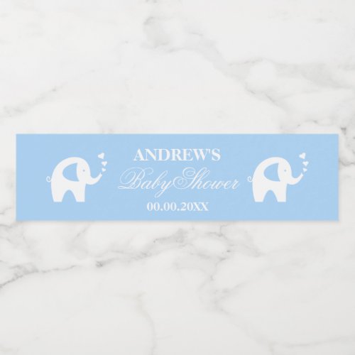 Cute blue elephant personalized boys baby shower water bottle label