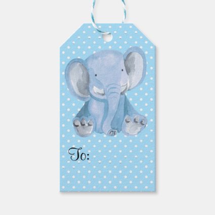 Cute Blue Elephant Polka Dot Design Gift Tags