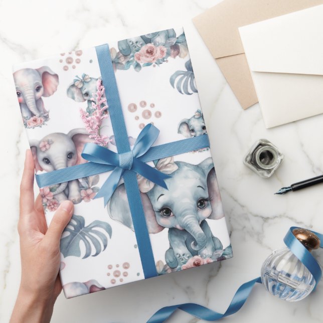 Cute Blue Elephant Print Wrapping Paper (Gifting)