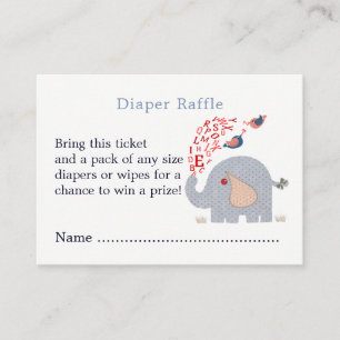 Cute Blue Elephant Shower Diaper Raffle Ticket Enclosure Card